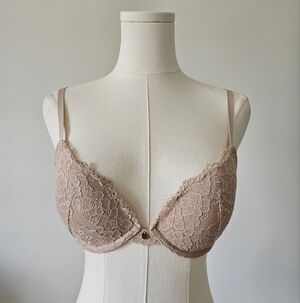 La Vie En Rose 34C Elegant Lace Push-Up Bra - Tan
